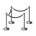 Montour Line Stanchion Post and Rope Kit Pol.Steel, 4 Crown Top 3 Dark Blue Rope C-Kit-4-PS-CN-3-PVR-DB-PS